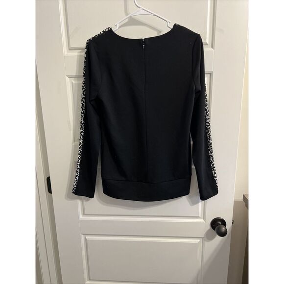 Ann Taylor Women's S Cheetah Print Colorblock Sweater Zip Back Black White‎ - Picture 2 of 3